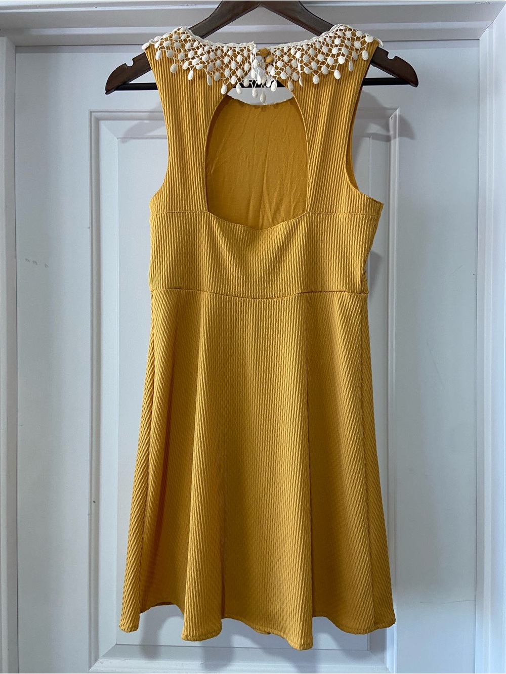 Free People Mustard Yellow Crochet Collar Mini Dress Boho Western - Picture 3 of 7